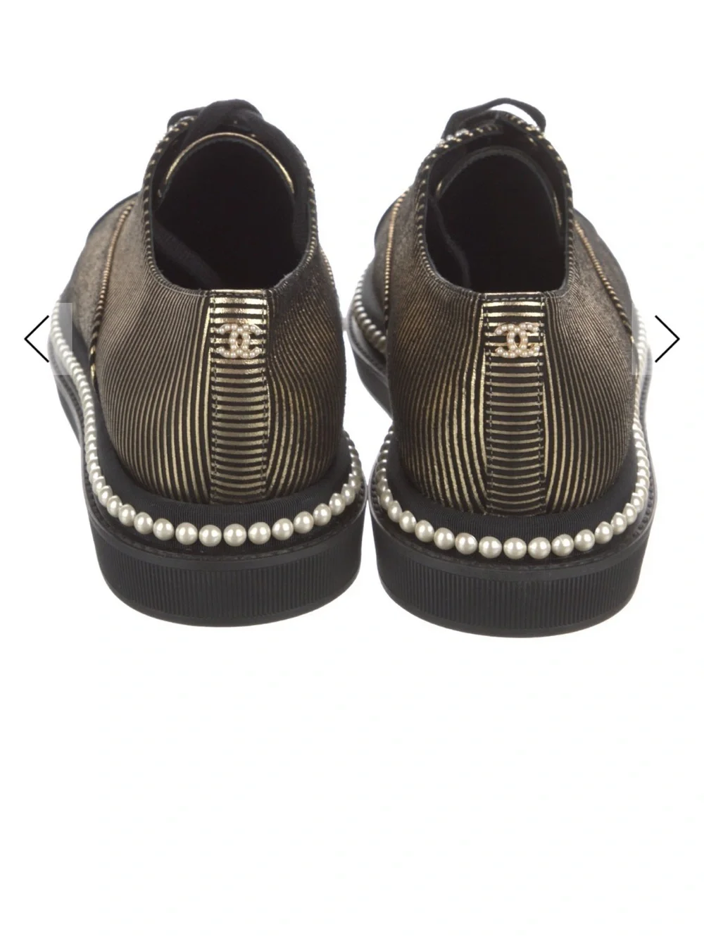 CHANEL Black & Gold Pearl-Trim Women's Lace-Up Sneaker